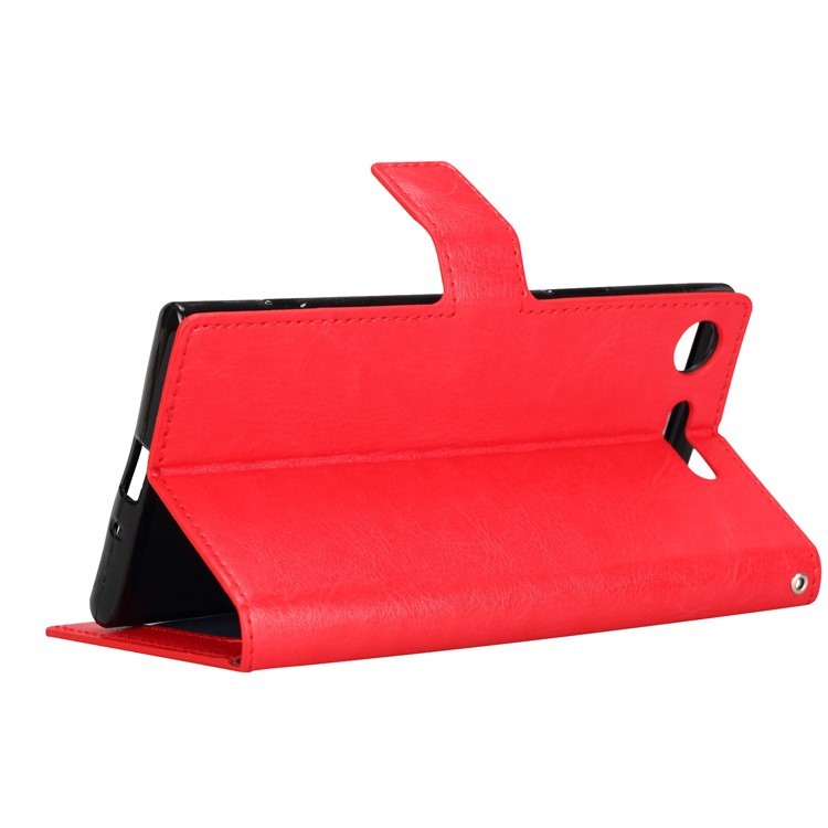 For Sony Xperia XZ1 Compact Crazy Horse Card Holder PU Leather Phone Cover - Red-5