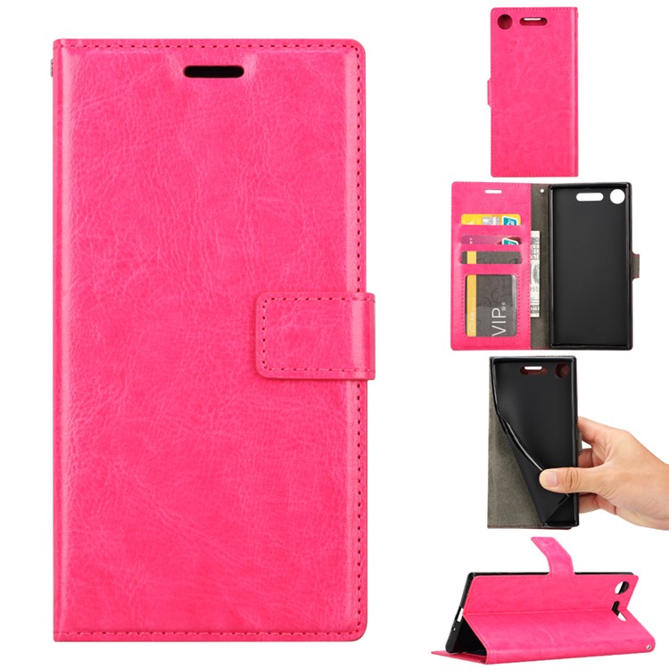 For Sony Xperia XZ1 Compact Crazy Horse Leather Wallet Stand Mobile Case - Rose-1