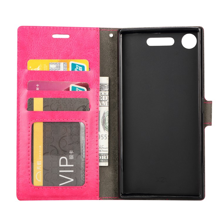 For Sony Xperia XZ1 Compact Crazy Horse Leather Wallet Stand Mobile Case - Rose-4