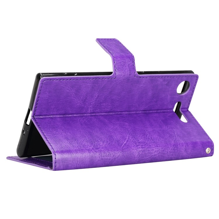 For Sony Xperia XZ1 Compact Crazy Horse Flip Stand Leather Shell Case with Card Slots - Purple-2