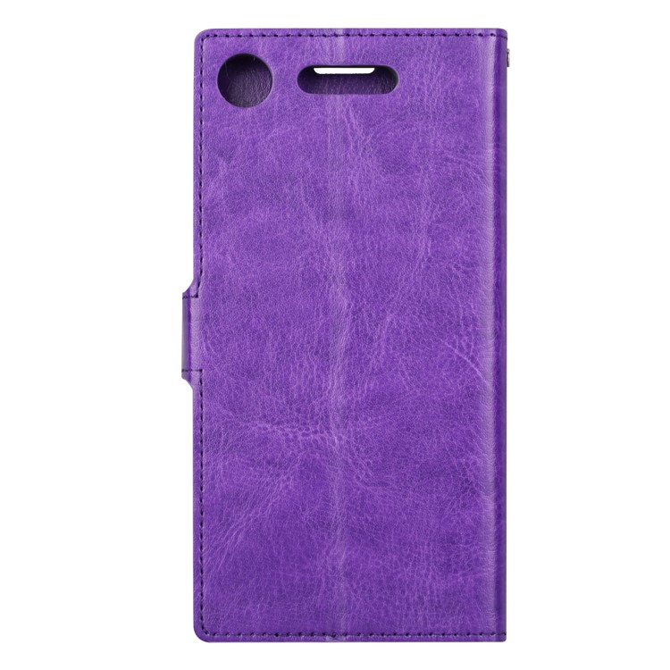 For Sony Xperia XZ1 Compact Crazy Horse Flip Stand Leather Shell Case with Card Slots - Purple-5