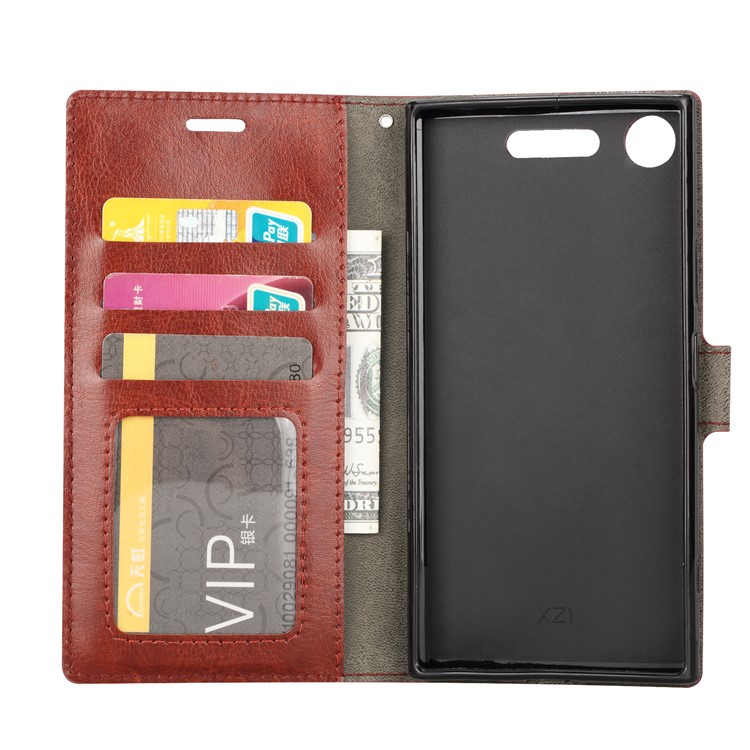 For Sony Xperia XZ1 Compact Crazy Horse Leather Wallet Magnetic Flap Case with Stand - Brown-4