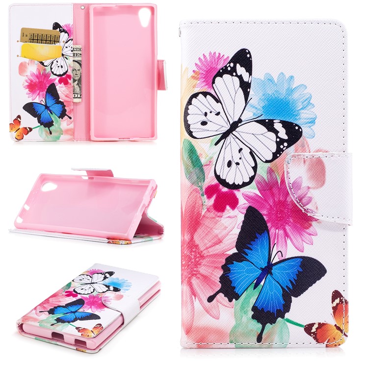 Pattern Printing PU Leather Wallet Stand Phone Case for Sony Xperia XA1 Plus - Butterfly and Flowers-1