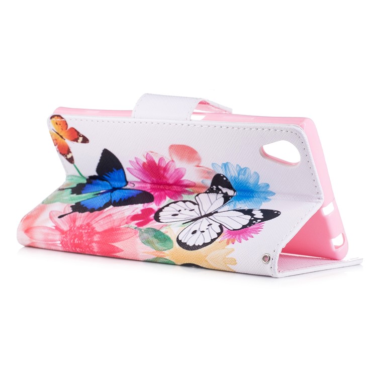 Pattern Printing PU Leather Wallet Stand Phone Case for Sony Xperia XA1 Plus - Butterfly and Flowers-4