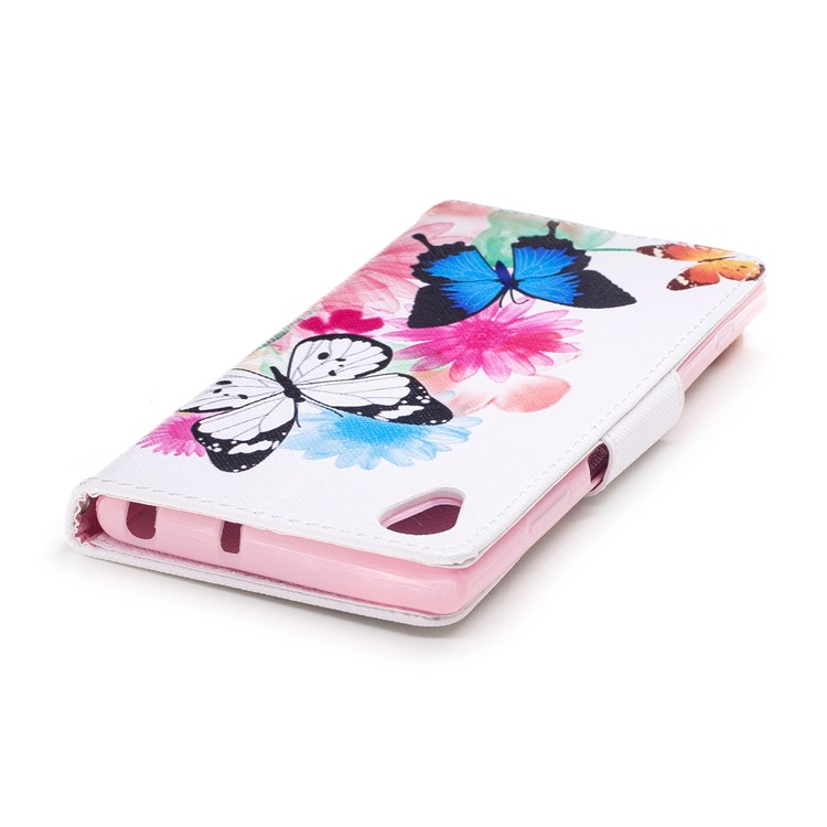 Pattern Printing PU Leather Wallet Stand Phone Case for Sony Xperia XA1 Plus - Butterfly and Flowers-7
