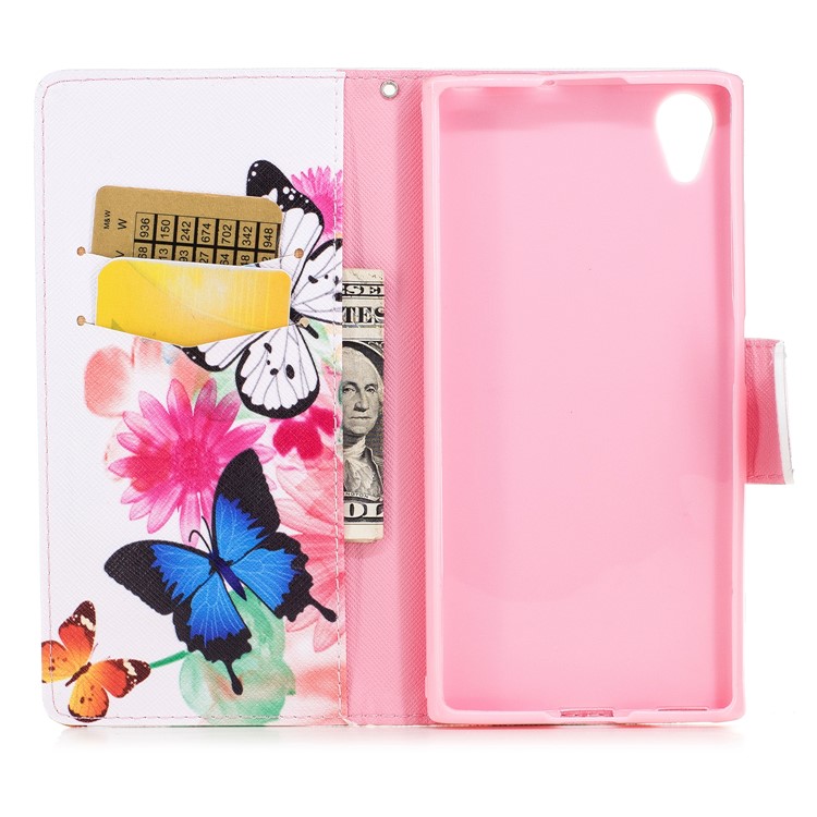 Pattern Printing PU Leather Wallet Stand Phone Case for Sony Xperia XA1 Plus - Butterfly and Flowers-8