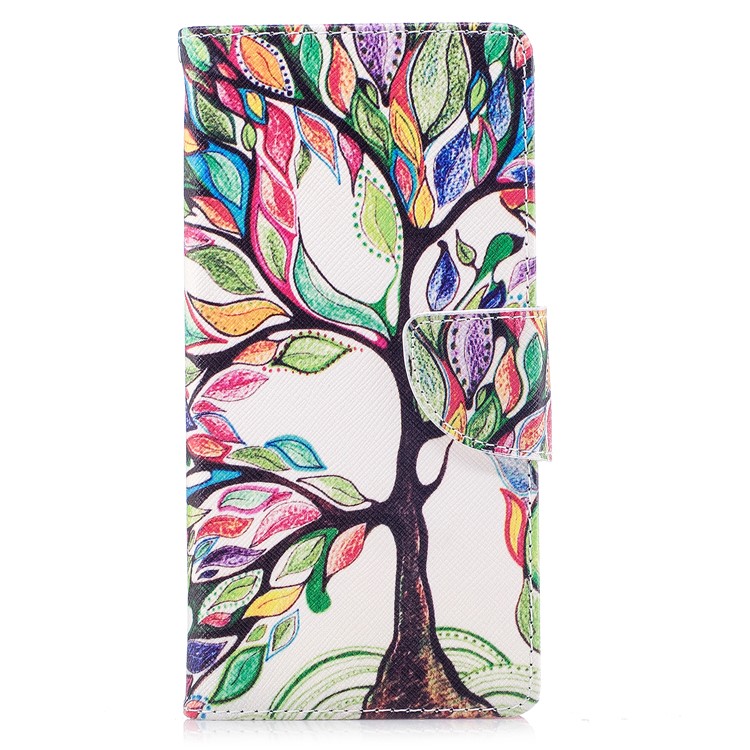 Pattern Printing PU Leather Wallet Stand Phone Shell for Sony Xperia XA1 Plus - Tree with Colorful Leaves-2