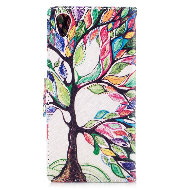 Pattern Printing PU Leather Wallet Stand Phone Shell for Sony Xperia XA1 Plus - Tree with Colorful Leaves-3