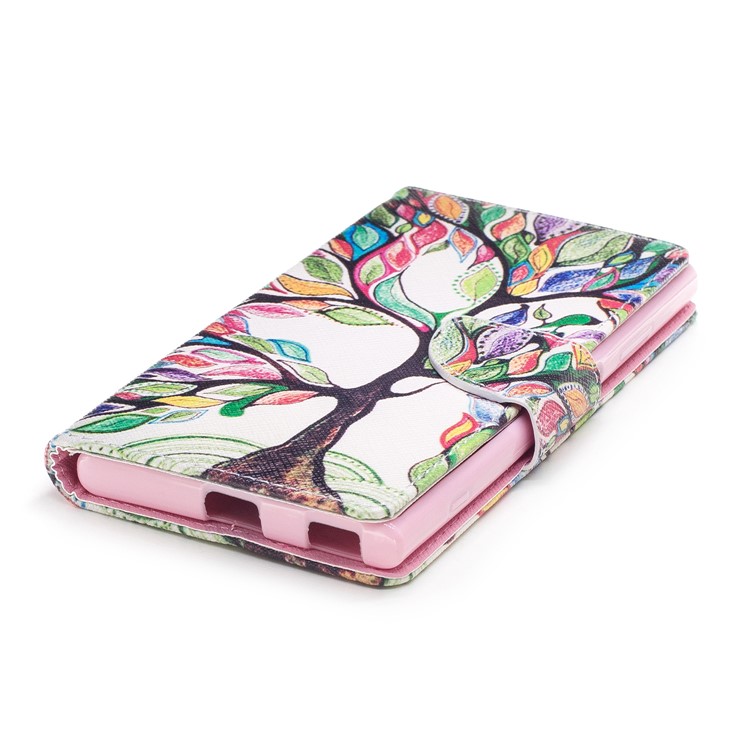 Pattern Printing PU Leather Wallet Stand Phone Shell for Sony Xperia XA1 Plus - Tree with Colorful Leaves-6