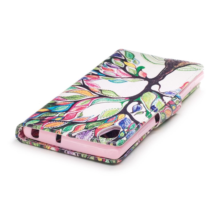 Pattern Printing PU Leather Wallet Stand Phone Shell for Sony Xperia XA1 Plus - Tree with Colorful Leaves-7