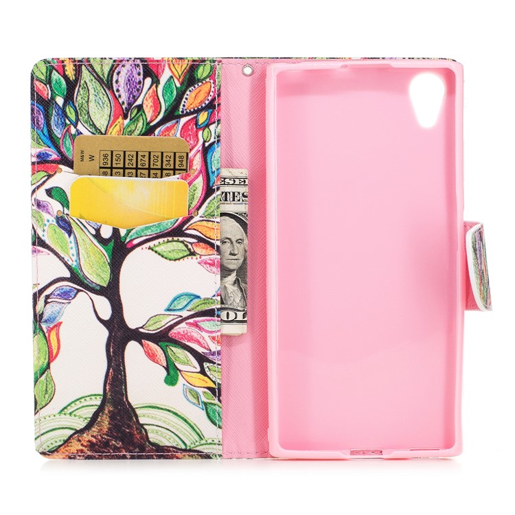 Pattern Printing PU Leather Wallet Stand Phone Shell for Sony Xperia XA1 Plus - Tree with Colorful Leaves-8