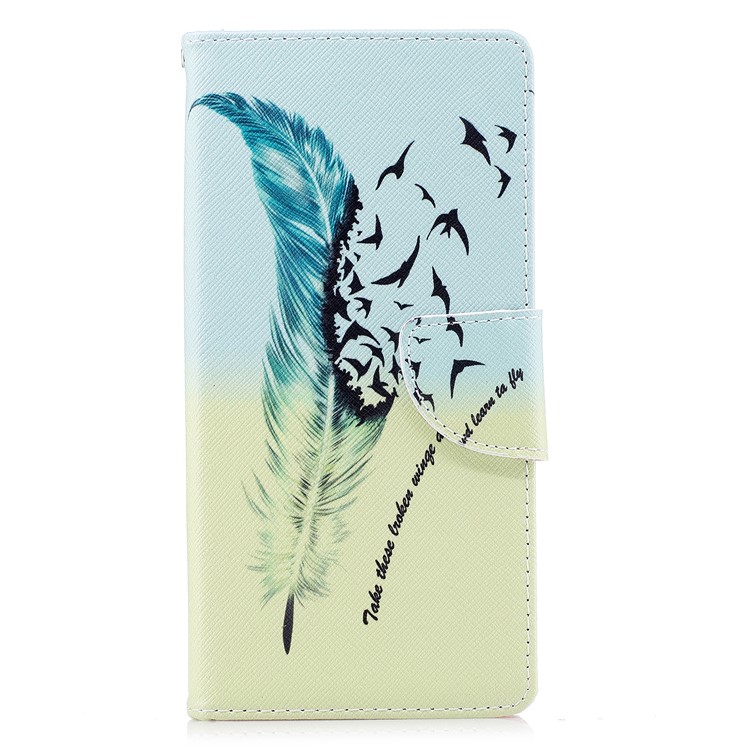 Pattern Printing PU Leather Wallet Stand Mobile Phone Case for Sony Xperia XA1 Plus - Feather and Birds-2