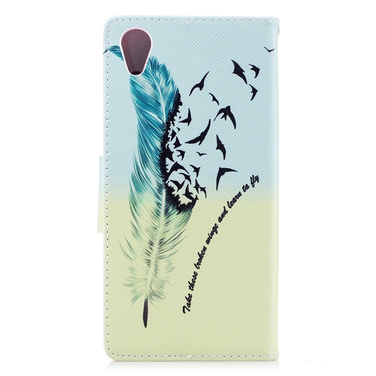 Pattern Printing PU Leather Wallet Stand Mobile Phone Case for Sony Xperia XA1 Plus - Feather and Birds-3