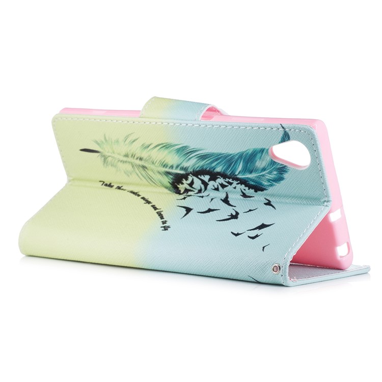 Pattern Printing PU Leather Wallet Stand Mobile Phone Case for Sony Xperia XA1 Plus - Feather and Birds-4