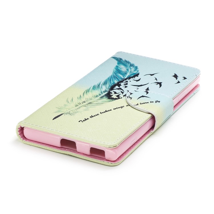 Pattern Printing PU Leather Wallet Stand Mobile Phone Case for Sony Xperia XA1 Plus - Feather and Birds-6
