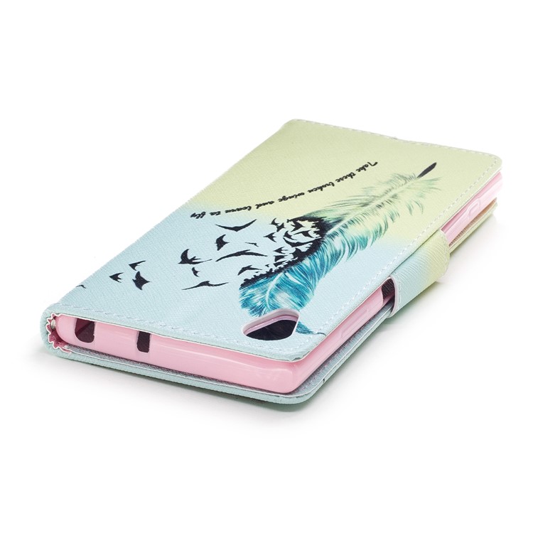 Pattern Printing PU Leather Wallet Stand Mobile Phone Case for Sony Xperia XA1 Plus - Feather and Birds-7