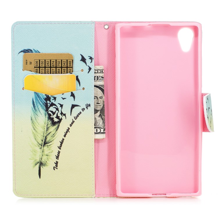 Pattern Printing PU Leather Wallet Stand Mobile Phone Case for Sony Xperia XA1 Plus - Feather and Birds-8