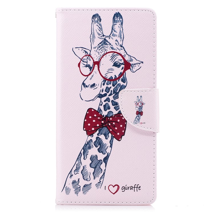 Pattern Printing PU Leather Wallet Stand Cell Phone Case for Sony Xperia XA1 Plus - Giraffe Wearing Glasses-2