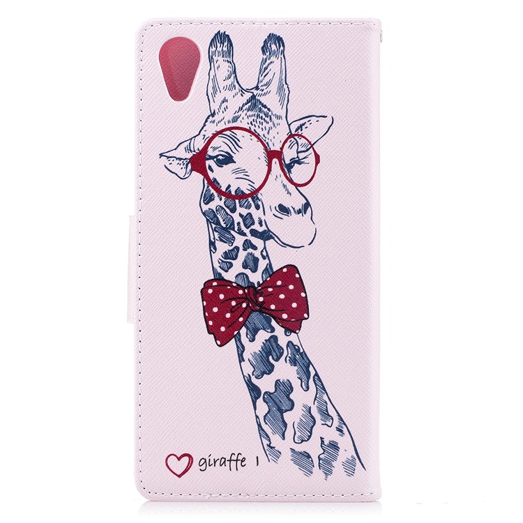 Pattern Printing PU Leather Wallet Stand Cell Phone Case for Sony Xperia XA1 Plus - Giraffe Wearing Glasses-3