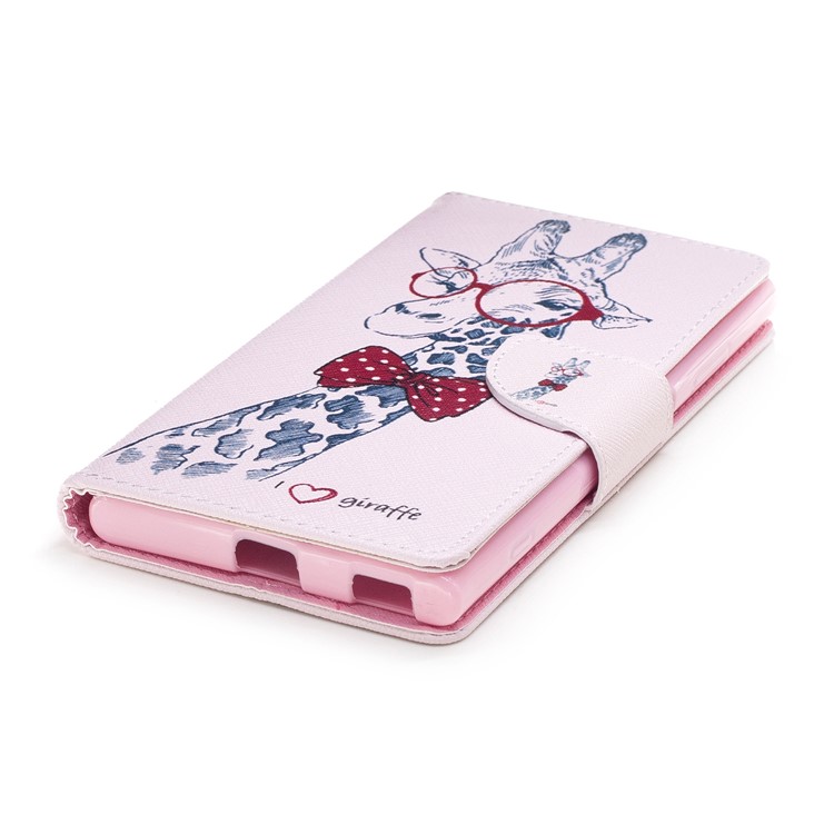 Pattern Printing PU Leather Wallet Stand Cell Phone Case for Sony Xperia XA1 Plus - Giraffe Wearing Glasses-6