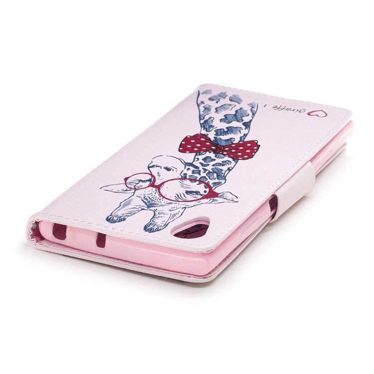 Pattern Printing PU Leather Wallet Stand Cell Phone Case for Sony Xperia XA1 Plus - Giraffe Wearing Glasses-7