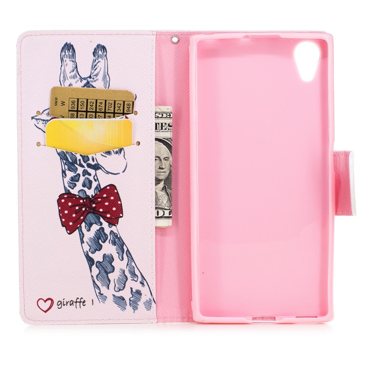 Pattern Printing PU Leather Wallet Stand Cell Phone Case for Sony Xperia XA1 Plus - Giraffe Wearing Glasses-8