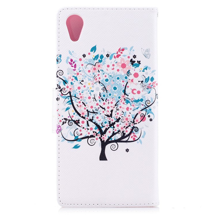 Pattern Printing PU Leather Wallet Stand Mobile Phone Shell for Sony Xperia XA1 Plus - Blue Tree with Flowers-3