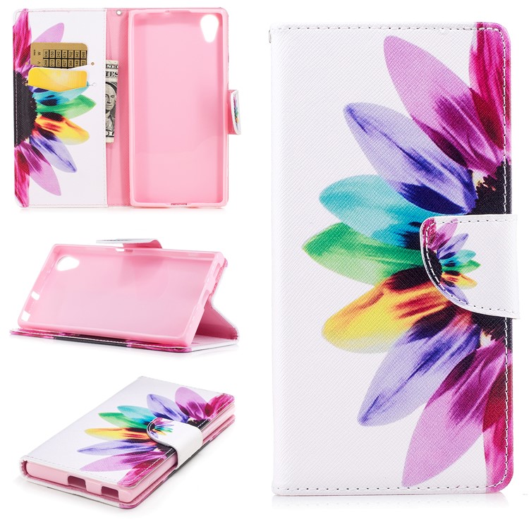 Pattern Printing PU Leather Wallet Stand Phone Case with Magnet for Sony Xperia XA1 Plus - Half Sunflower-1