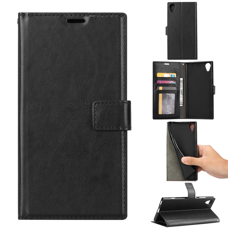 Crazy Horse PU Leather Stand Wallet Case for Sony Xperia XA1 Plus - Black-1