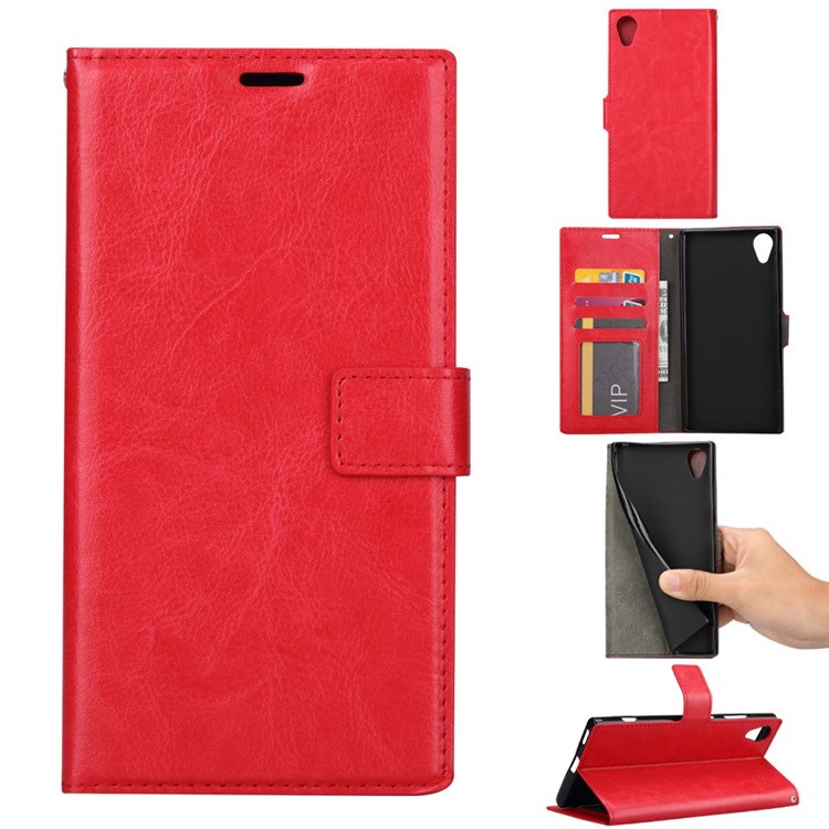 Crazy Horse PU Leather Stand Cell Phone Case for Sony Xperia XA1 Plus - Red-1