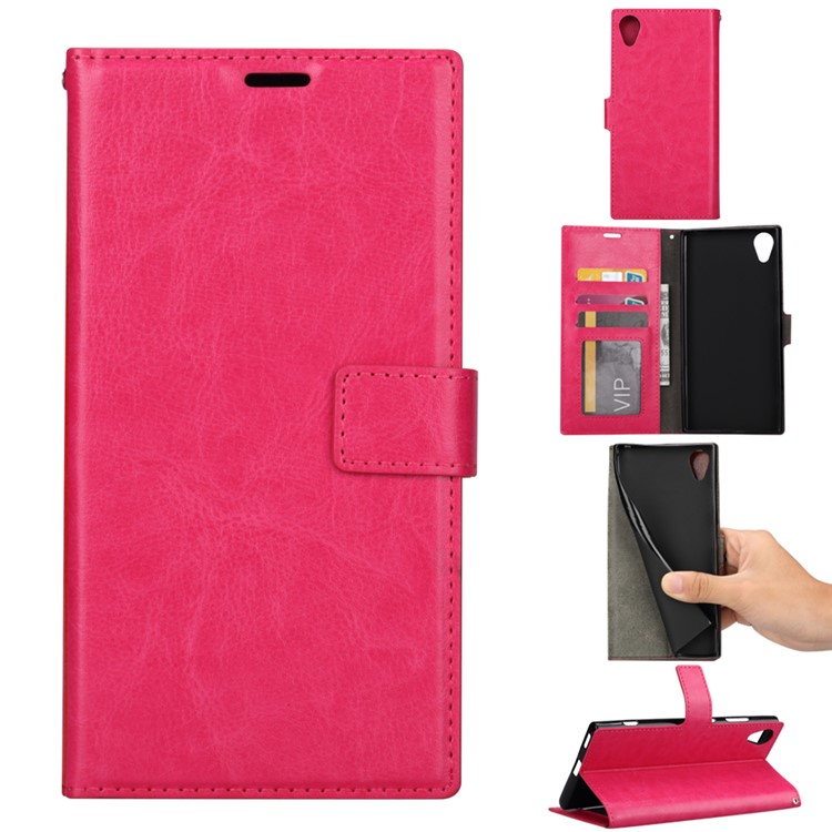Crazy Horse Flip Leather Stand Wallet Mobile Case for Sony Xperia XA1 Plus - Rose-1