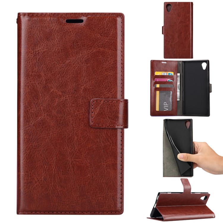Crazy Horse Stand Wallet Leather Case Protector for Sony Xperia XA1 Plus - Brown-1
