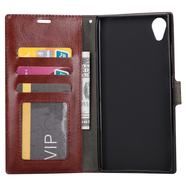 Crazy Horse Stand Wallet Leather Case Protector for Sony Xperia XA1 Plus - Brown-4