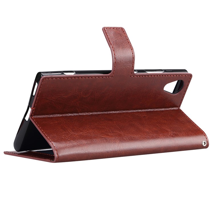 Crazy Horse Stand Wallet Leather Case Protector for Sony Xperia XA1 Plus - Brown-5