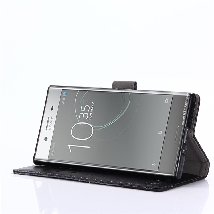 MUXMA Leather Canvas Splicing Stand Mobile Phone Casing for Sony Xperia XZ Premium - Black-10