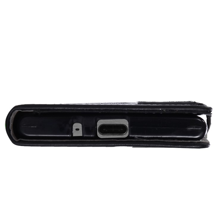 MUXMA Leather Canvas Splicing Stand Mobile Phone Casing for Sony Xperia XZ Premium - Black-12