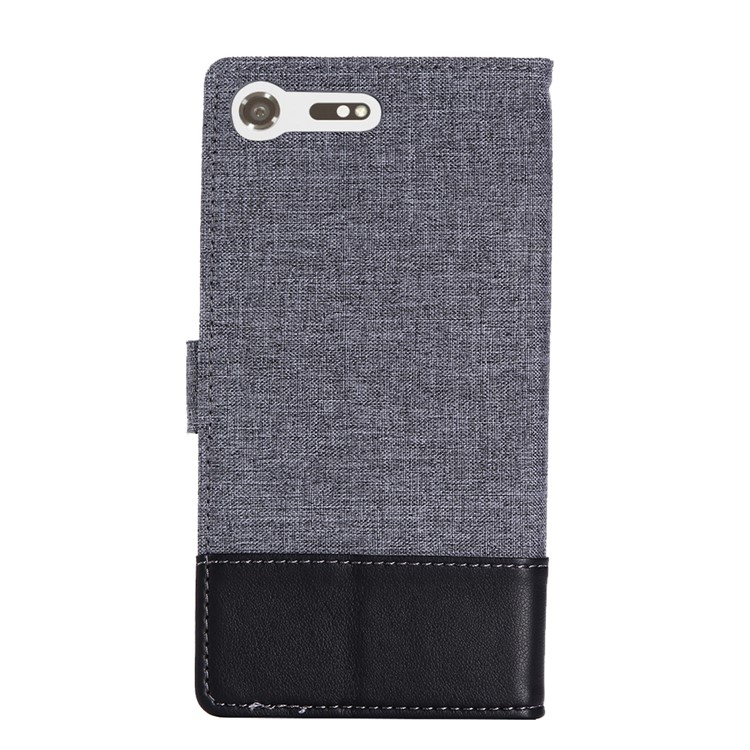 MUXMA Leather Canvas Splicing Stand Mobile Phone Casing for Sony Xperia XZ Premium - Black-14