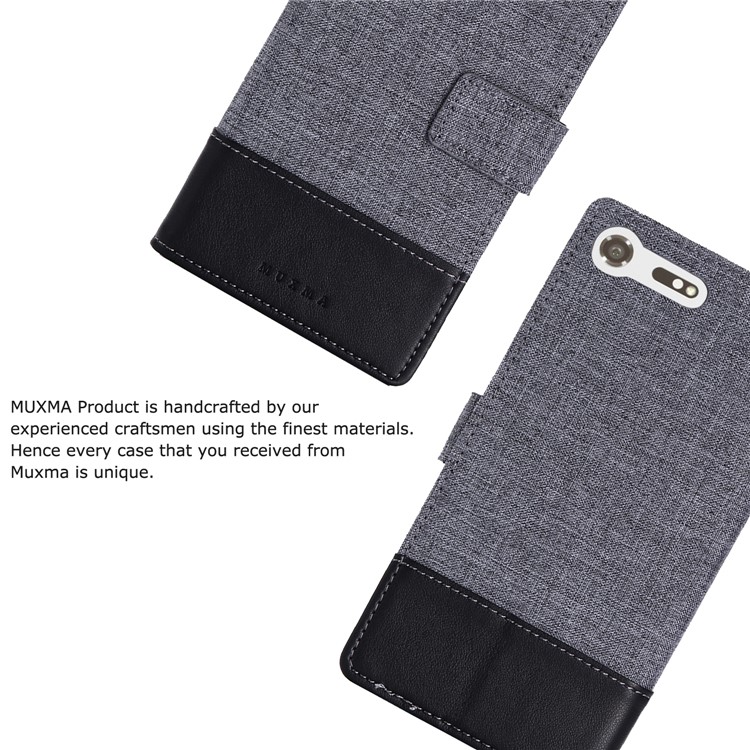 MUXMA Leather Canvas Splicing Stand Mobile Phone Casing for Sony Xperia XZ Premium - Black-3