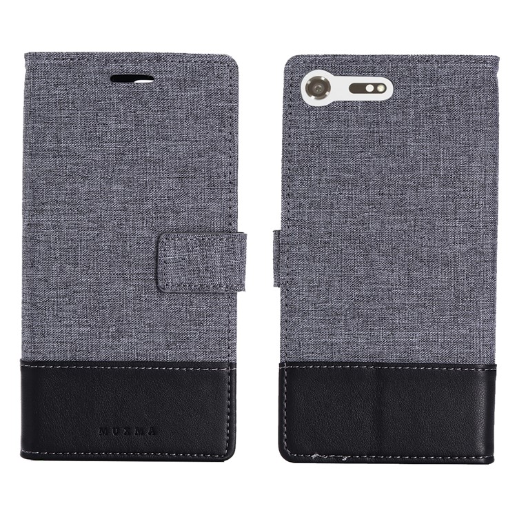 MUXMA Leather Canvas Splicing Stand Mobile Phone Casing for Sony Xperia XZ Premium - Black-4