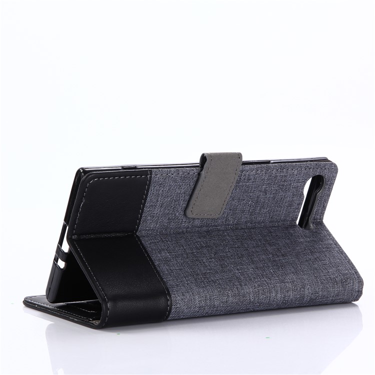 MUXMA Leather Canvas Splicing Stand Mobile Phone Casing for Sony Xperia XZ Premium - Black-6