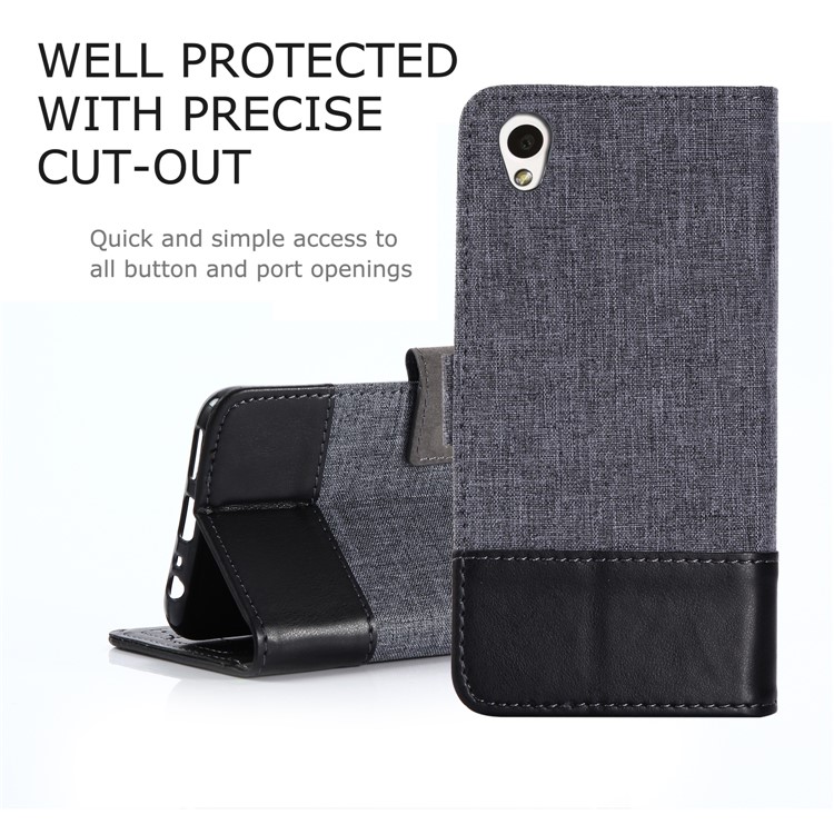 MUXMA Splicing PU Leather Canvas Wallet Phone Cover for Sony Xperia L1 - Black-1