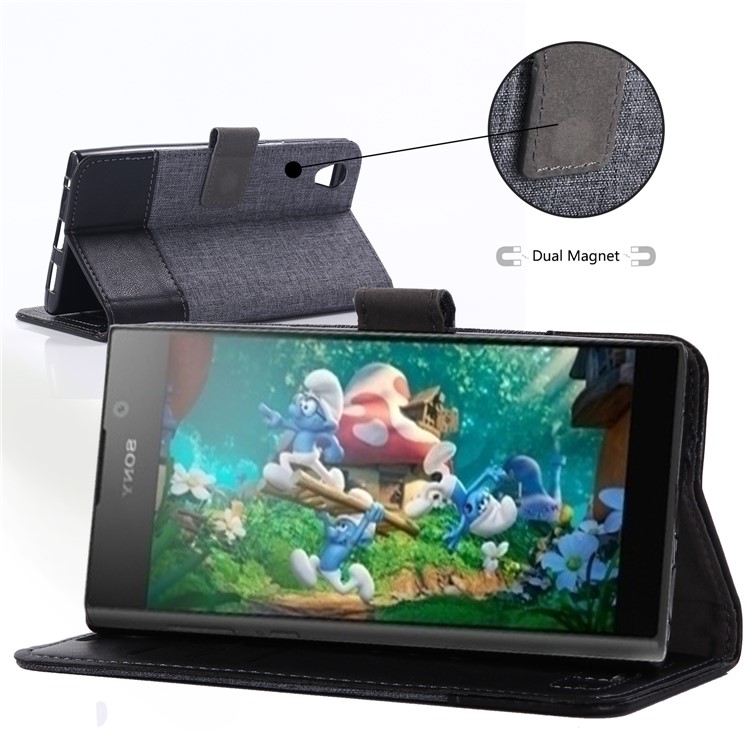 MUXMA Splicing PU Leather Canvas Carteira Tampa Para Sony Xperia L1 - Preto