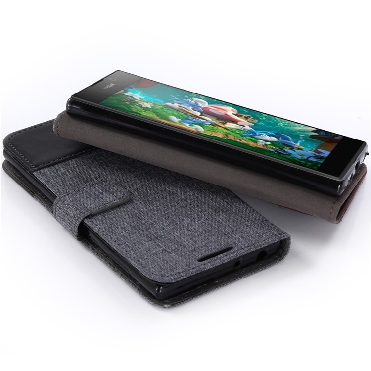 MUXMA Splicing PU Leather Canvas Carteira Tampa Para Sony Xperia L1 - Preto