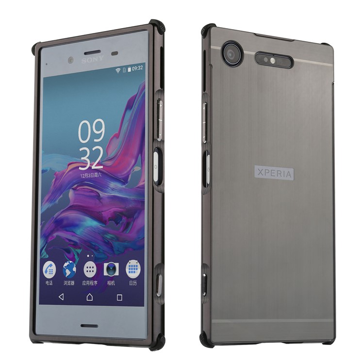 Slide-on Brushed Hybrid Shell Case (Metal + TPU) for Sony Xperia XZ1 - Black-1