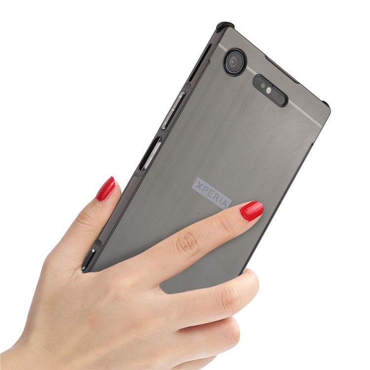 Slide-on Brushed Hybrid Shell Case (Metal + TPU) for Sony Xperia XZ1 - Black-10