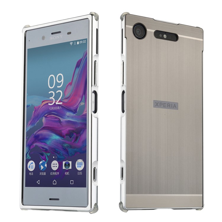 Slide-on Brushed Hybrid Phone Case (Metal + TPU) for Sony Xperia XZ1 - Silver-1