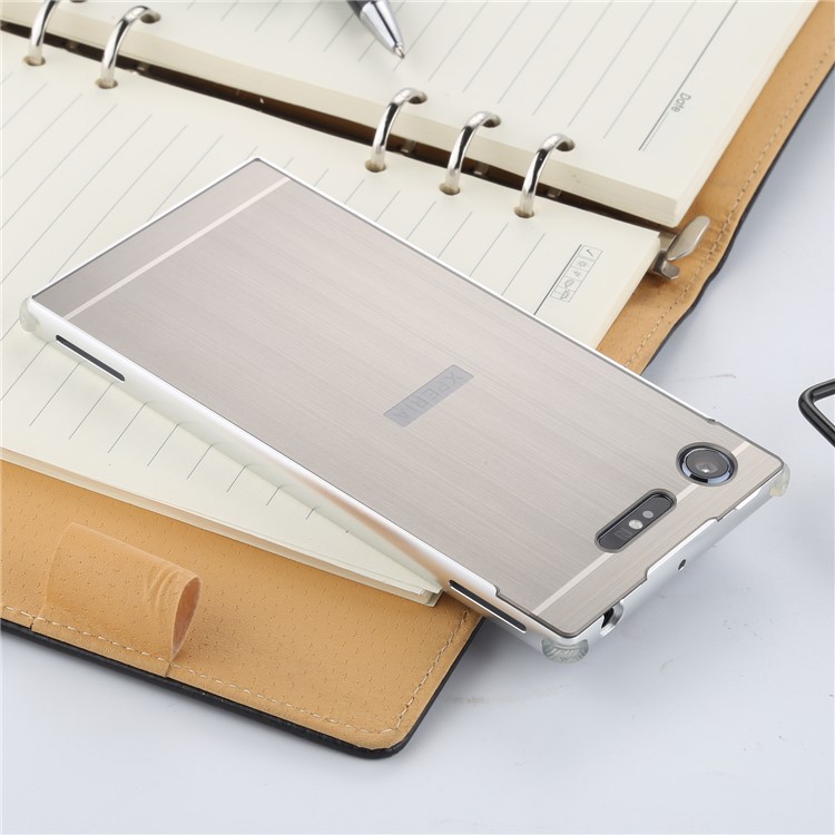 Slide-on Brushed Hybrid Phone Case (Metal + TPU) for Sony Xperia XZ1 - Silver-2