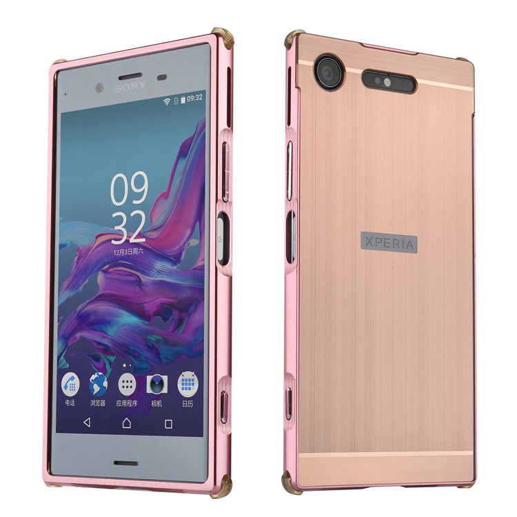 Slide-on Brushed Hybrid Phone Case (Metal + TPU) for Sony Xperia XZ1 - Rose Gold-1
