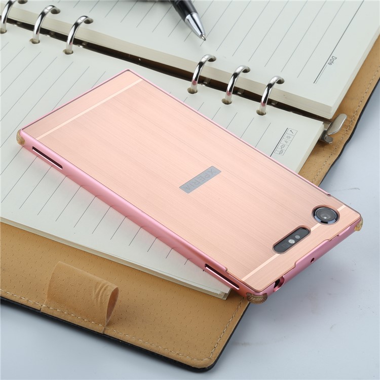 Slide-on Brushed Hybrid Phone Case (Metal + TPU) for Sony Xperia XZ1 - Rose Gold-2