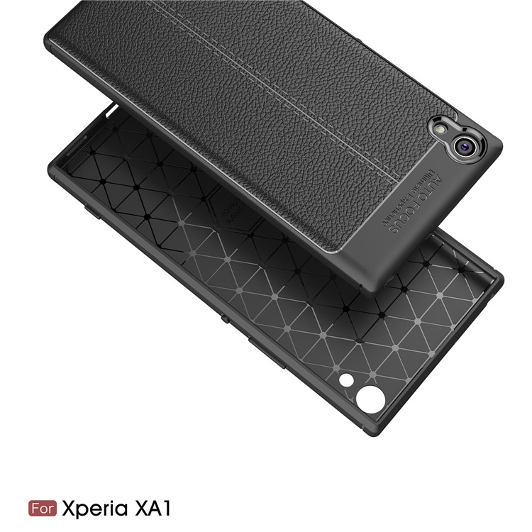 Litchi Texture Leather Coated TPU Back Case for Sony Xperia XA1 - Black-2